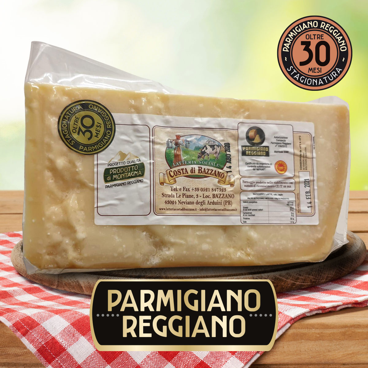 Parmigiano Reggiano di Montagna oltre 30 Mesi punta da 1 Kg del Caseificio Sociale Costa di Bazzano
